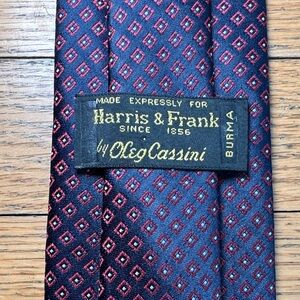 Gorgeous Oleg Cassini Burma Burgundy/Blue Geometric Vintage Tie